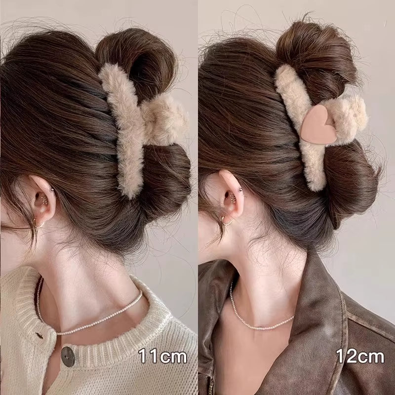 Winter Plush Hair Claw for Women Girls Sweet Hair Ornament Long Thich Hair Hairpin Headband Hair Clip Fashion Hair Accessories