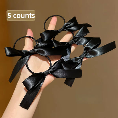 5Pcs Women'S Style, Fashionable and Cute, Black Bow Hair Tie, Suitable for Daily Use, Recommended Gift Hair Accessories