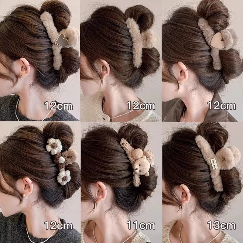 Winter Plush Hair Claw for Women Girls Sweet Hair Ornament Long Thich Hair Hairpin Headband Hair Clip Fashion Hair Accessories