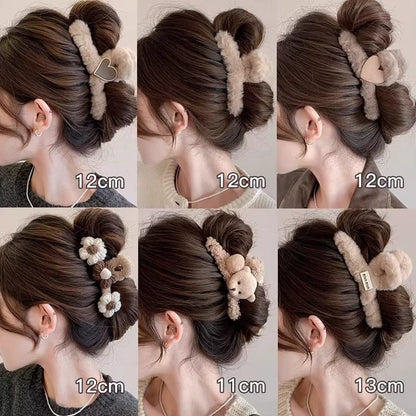 Winter Plush Hair Claw for Women Girls Sweet Hair Ornament Long Thich Hair Hairpin Headband Hair Clip Fashion Hair Accessories