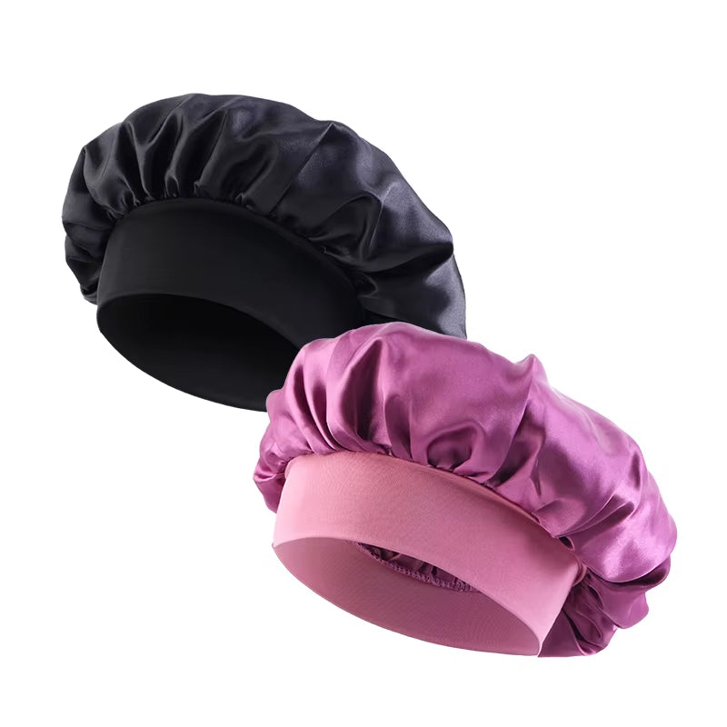 New Satin Wide Brim Nightcap Silky Bonnet Hair Wrap for Sleeping Sleep Cap with Elastic Soft Band Styling Cap Hair Wrapping Tool