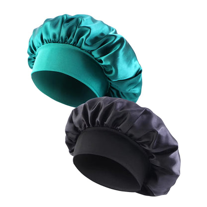 New Satin Wide Brim Nightcap Silky Bonnet Hair Wrap for Sleeping Sleep Cap with Elastic Soft Band Styling Cap Hair Wrapping Tool