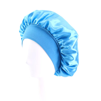 New Satin Wide Brim Nightcap Silky Bonnet Hair Wrap for Sleeping Sleep Cap with Elastic Soft Band Styling Cap Hair Wrapping Tool