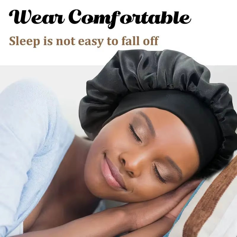 New Satin Wide Brim Nightcap Silky Bonnet Hair Wrap for Sleeping Sleep Cap with Elastic Soft Band Styling Cap Hair Wrapping Tool