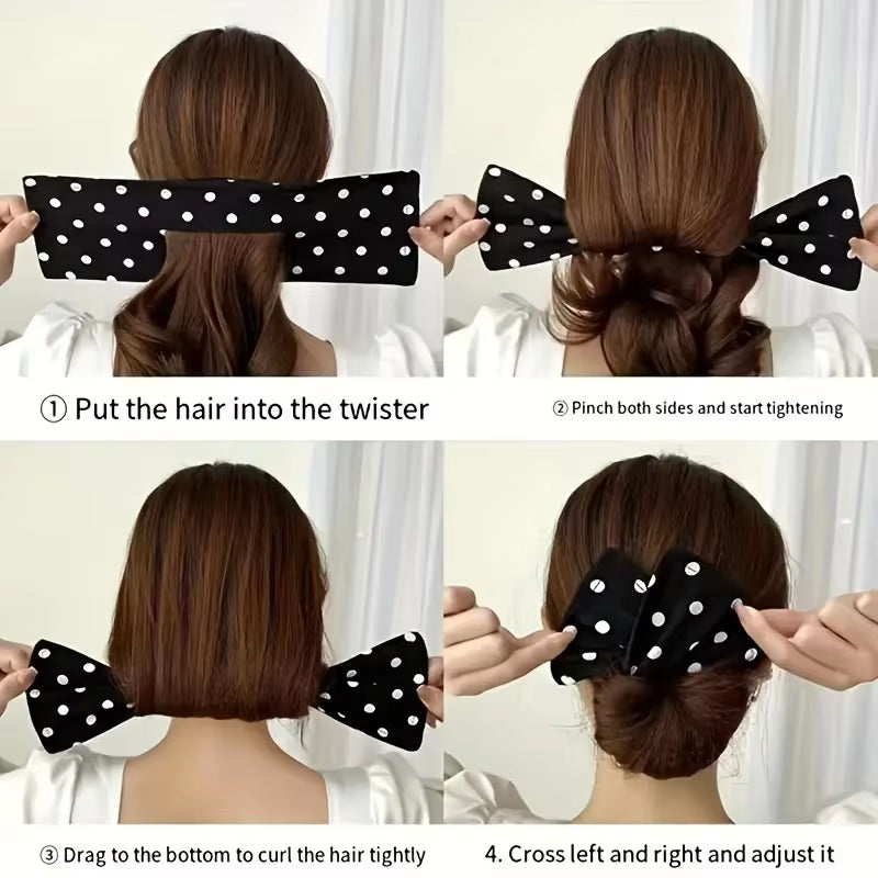 1/4Pcs Solid Color Polka Dot Twist Hair Clip for Women Elegant Hairband Lazy Fashion Hair Curler Hair Accessories