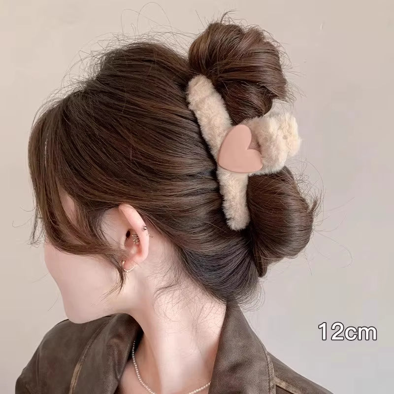 Winter Plush Hair Claw for Women Girls Sweet Hair Ornament Long Thich Hair Hairpin Headband Hair Clip Fashion Hair Accessories