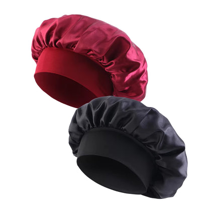 New Satin Wide Brim Nightcap Silky Bonnet Hair Wrap for Sleeping Sleep Cap with Elastic Soft Band Styling Cap Hair Wrapping Tool