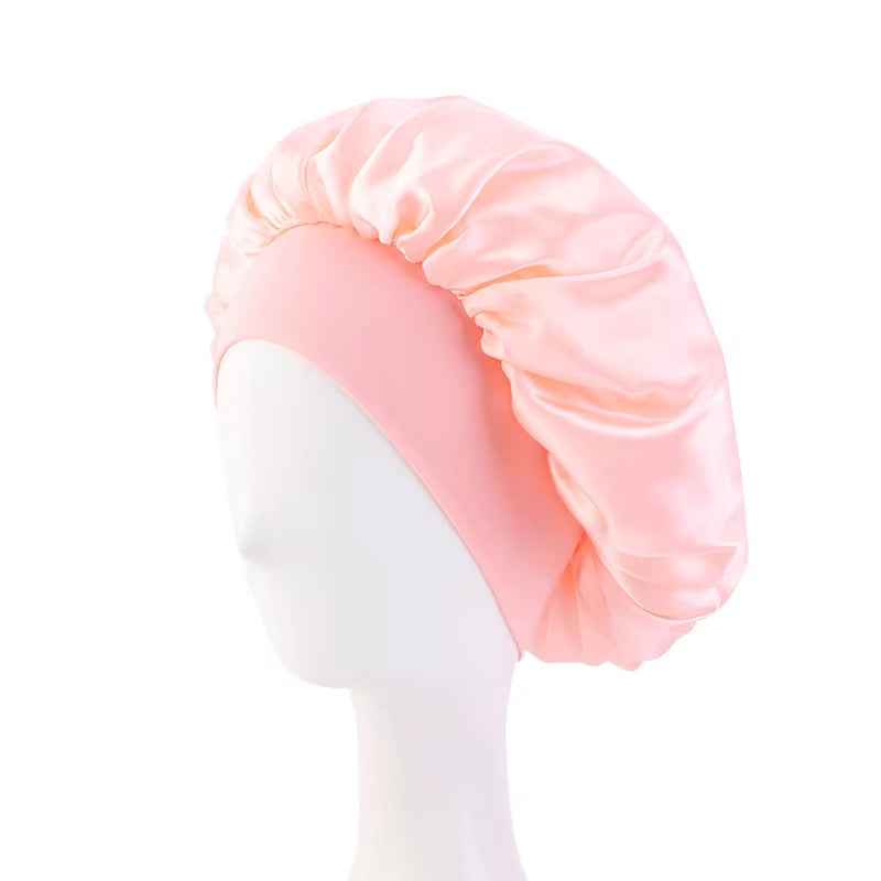 New Satin Wide Brim Nightcap Silky Bonnet Hair Wrap for Sleeping Sleep Cap with Elastic Soft Band Styling Cap Hair Wrapping Tool
