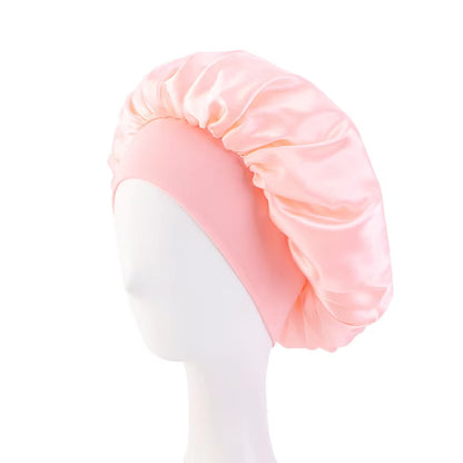 New Satin Wide Brim Nightcap Silky Bonnet Hair Wrap for Sleeping Sleep Cap with Elastic Soft Band Styling Cap Hair Wrapping Tool