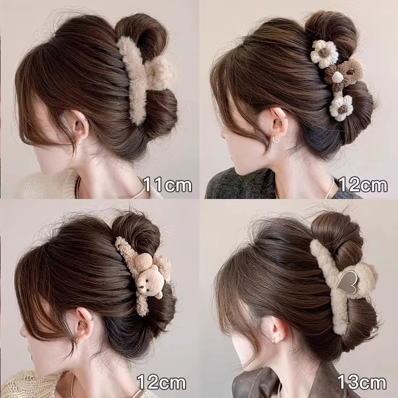 Winter Plush Hair Claw for Women Girls Sweet Hair Ornament Long Thich Hair Hairpin Headband Hair Clip Fashion Hair Accessories