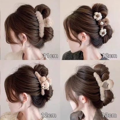 Winter Plush Hair Claw for Women Girls Sweet Hair Ornament Long Thich Hair Hairpin Headband Hair Clip Fashion Hair Accessories