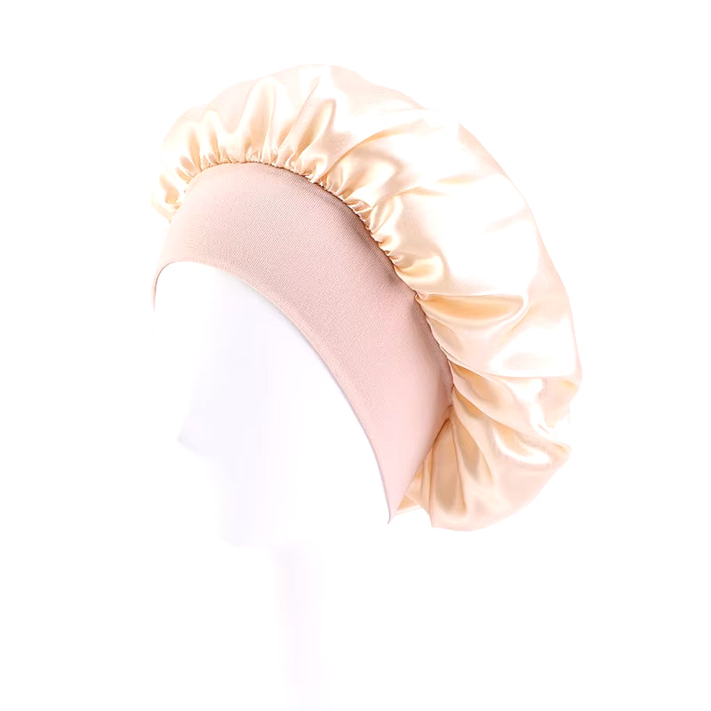 New Satin Wide Brim Nightcap Silky Bonnet Hair Wrap for Sleeping Sleep Cap with Elastic Soft Band Styling Cap Hair Wrapping Tool