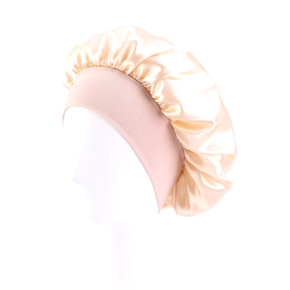 New Satin Wide Brim Nightcap Silky Bonnet Hair Wrap for Sleeping Sleep Cap with Elastic Soft Band Styling Cap Hair Wrapping Tool