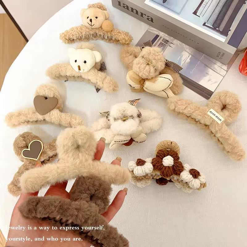 Winter Plush Hair Claw for Women Girls Sweet Hair Ornament Long Thich Hair Hairpin Headband Hair Clip Fashion Hair Accessories