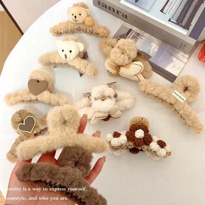Winter Plush Hair Claw for Women Girls Sweet Hair Ornament Long Thich Hair Hairpin Headband Hair Clip Fashion Hair Accessories