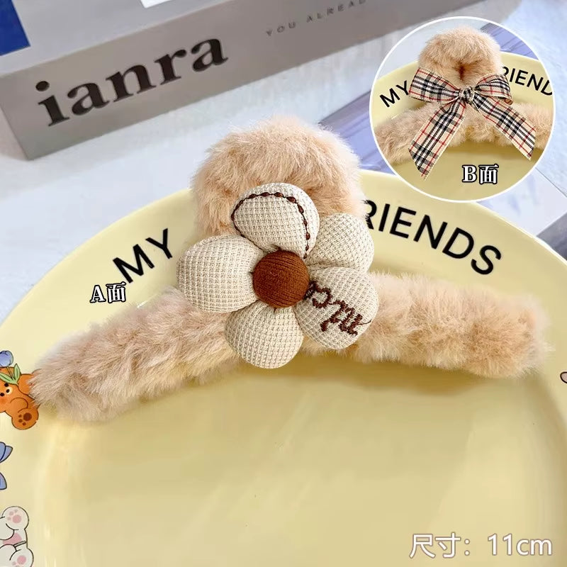Winter Plush Hair Claw for Women Girls Sweet Hair Ornament Long Thich Hair Hairpin Headband Hair Clip Fashion Hair Accessories