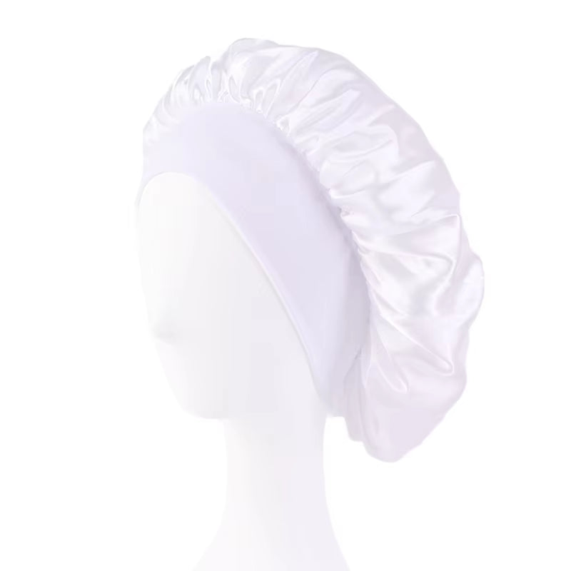 New Satin Wide Brim Nightcap Silky Bonnet Hair Wrap for Sleeping Sleep Cap with Elastic Soft Band Styling Cap Hair Wrapping Tool