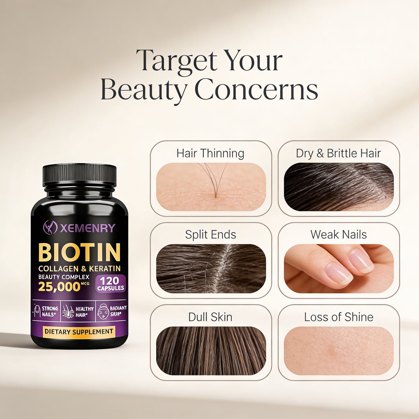 Biotin - Nail, Hair and Skin Health Support, Skin Texture Improvement, Anti-Agingsupplements